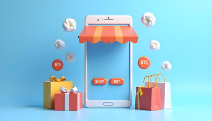 Naklejka premium online shopping interface with a large smartphone