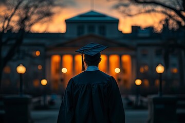 Class of 2023 concept. Wooden number "2025" with graduate hat on dark background with bokeh with generative ai