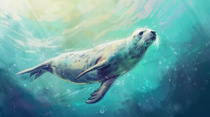 Obraz premium Serene Sea Lion Swimming in Clear Waters