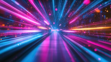 A vibrant abstract representation of speed and motion with colorful light streaks.