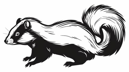 Black and White Skunk Illustration on Clean Background
