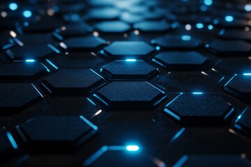 Abstract blue glowing hexagonal pattern.