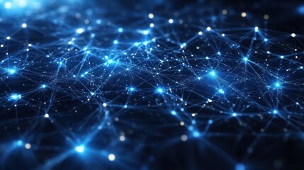 Abstract network of interconnected nodes and glowing lines.