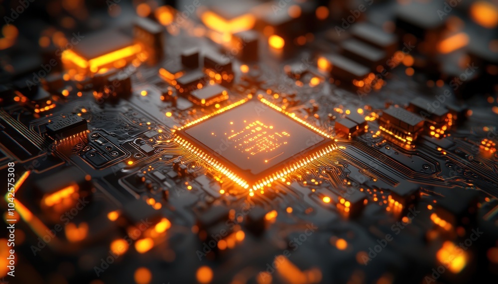 Poster Illuminated Microchip on a Circuit Board