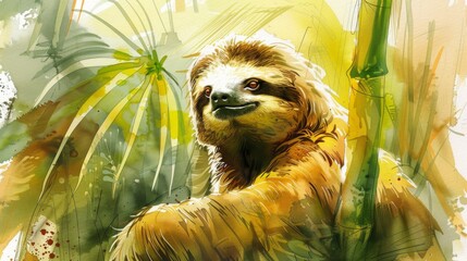 Obraz premium Cheerful Sloth in a Lush Jungle Setting