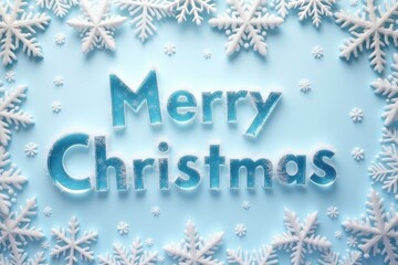 The Merry Christmas letters are made of ice and are surrounded by snowflakes. Generative AI