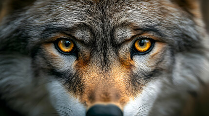 Obraz premium Close-up of a wolf's face showcasing intense eyes and fur texture.