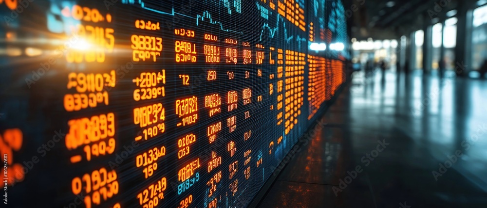 Poster stock market data display with glowing numbers