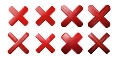 Red Cross Shapes in Grunge Style Design, PNG collection, set bundle, isolate on transparent or white background