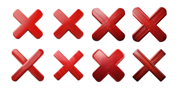 Red Cross Shapes in Grunge Style Design, PNG collection, set bundle, isolate on transparent or white background