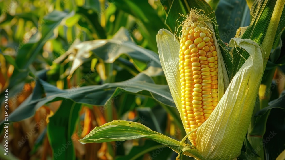 Sticker Close-up of Corn Cob in a Field