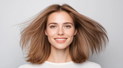 Fototapeta premium Close-up of chemically damaged hair, before treatment, frizzy and broken strands, after image smooth, restored, and glossy, Chemical damage repair, before and after