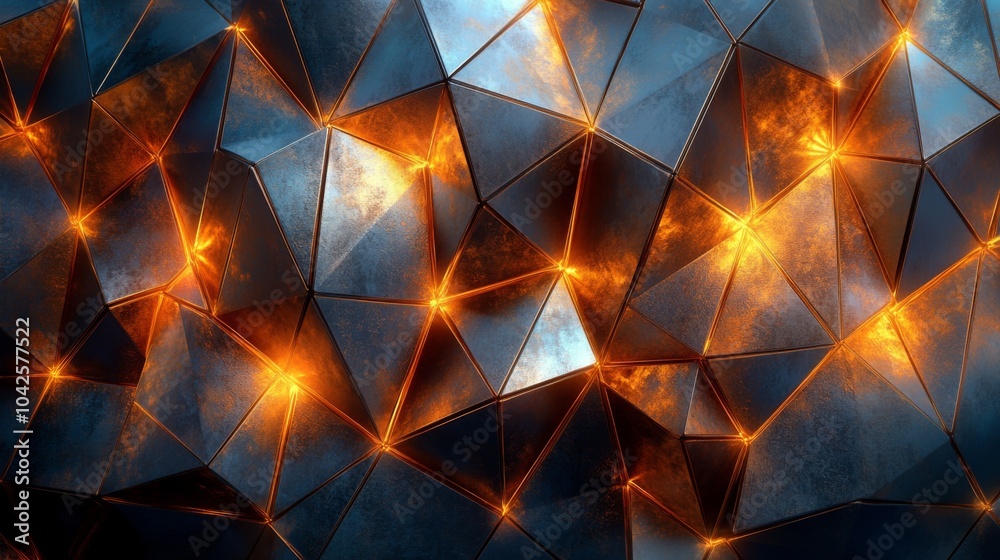 Poster an intricate arrangement of geometric shapes creates a dynamic composition, with orange highlights i