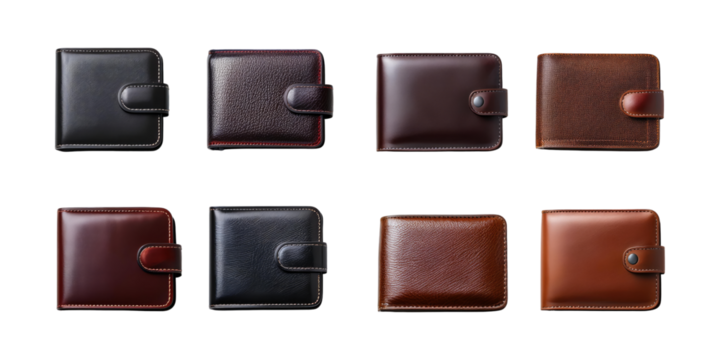 Variety of Leather Wallets on Display, PNG collection, set bundle, isolate on transparent or white background