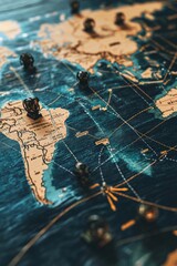 Illustrate a shipping route map with major ports marked. Focus on the global connections in international trade, Generative AI 