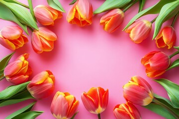 Fototapeta premium Vibrant Tulips on Bright Pink Background