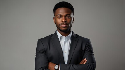 Young handsome black man with crossed arms looking at camera