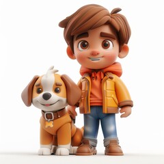 Fototapeta premium Cartoon Character Playing with Adorable Dog