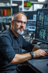 Fototapeta premium A professional data analyst working in a modern office with advanced technology and data visualization tools