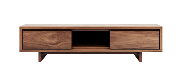 Modern wood tv stand on transparent background
