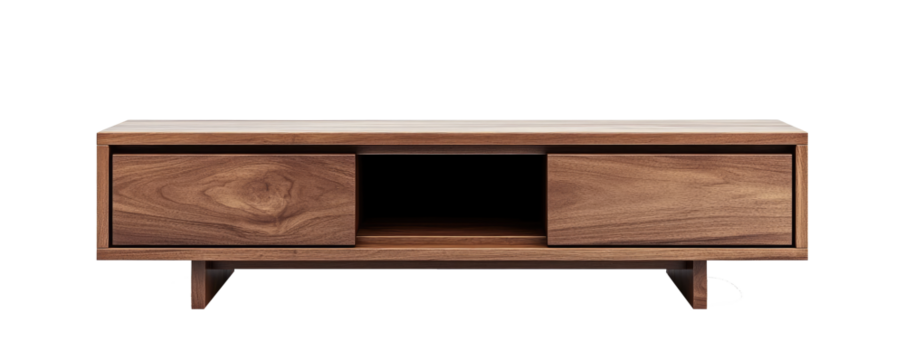 Modern wood tv stand on transparent background