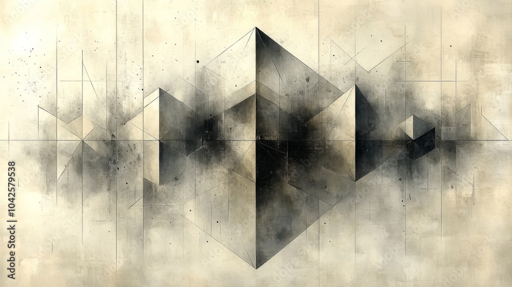 Poster This artwork showcases an arrangement of abstract geometric shapes, primarily in monochrome tones. The intricate lines and forms create an engaging visual depth, inviting contemplation.