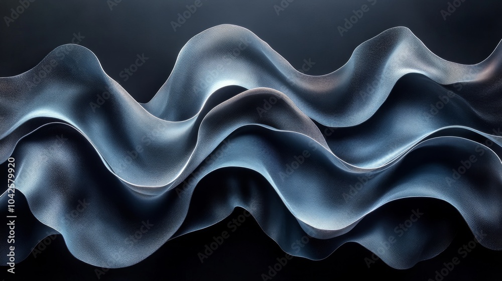 Poster A stunning display of an intricate fabric with flowing waves and folds. The texture highlights dynamic movement in rich detail, set against a dark background.
