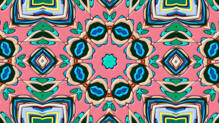 Colorful symmetrical abstract kaleidoscope background pattern for summer 
