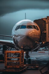 Show a cargo plane being loaded at an airport. Emphasize the fast-paced nature of air freight, Generative AI 
