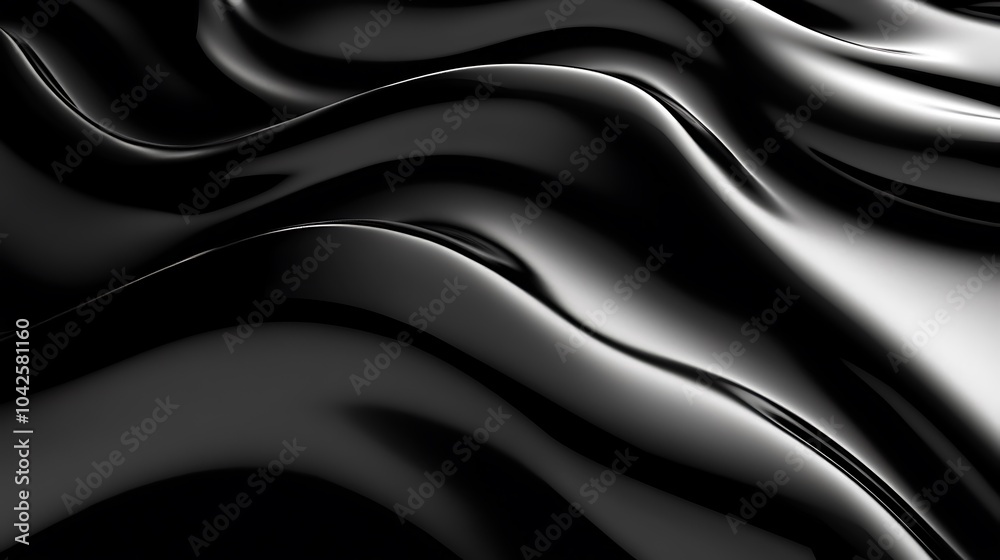 Poster a smooth, flowing texture of black fabric, showcasing rich, lustrous waves that create a sense of de