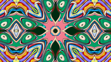 Colorful symmetrical abstract kaleidoscope background pattern for summer 
