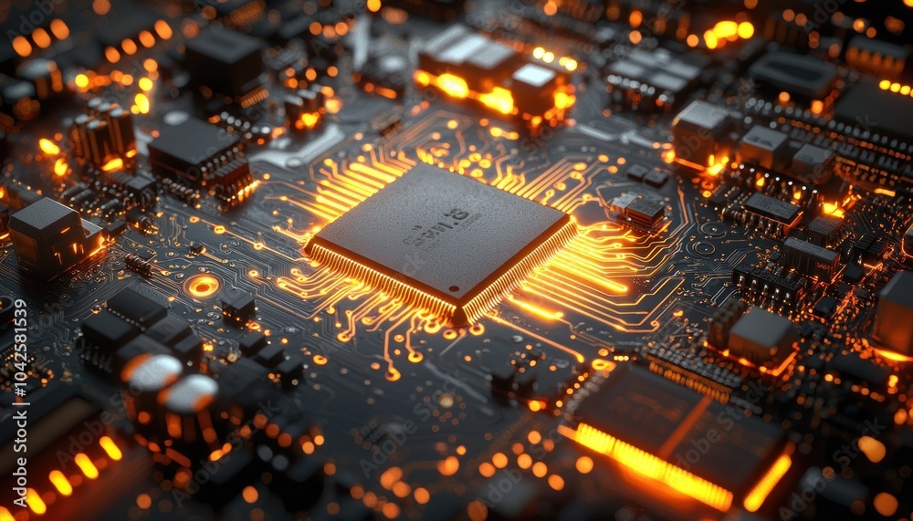 Poster A Close-Up of a Glowing CPU Chip on a Circuit Board