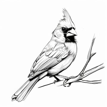 recommend clip art: Northern Cardinal on Branch Sketch Art