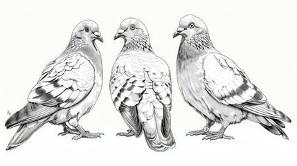 Artistic Illustration of Clean Pigeons on White Background