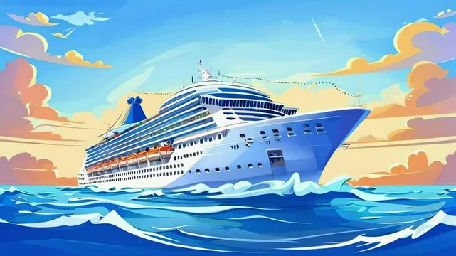 Cartoon A large cruise ship crossing the open sea