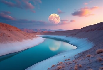 Naklejka premium Capture the Essence of Moon Bay in Kanas Scenic Area, Xinjiang: A Stunning Display of Nature's Artistry with High-Definition Photography Effects and Romantic Color Schemes 