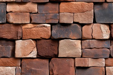 Fototapeta premium Seamless brick wall texture, showing aged red and brown bricks with natural cracks and wear