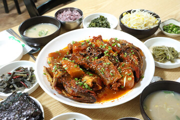 Korea food. Braised Half dried Pollack
