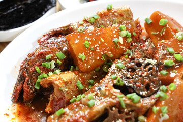 Korea food. Braised Half dried Pollack