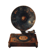 Vintage engraved gramophone Transparent background,  png