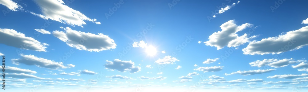 Poster A clear sky filled with fluffy clouds under bright sunlight, creating a serene and uplifting atmosphere.
