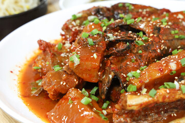 Korea food. Braised Half dried Pollack