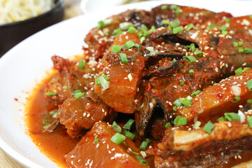 Korea food. Braised Half dried Pollack