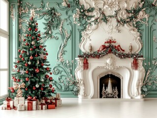Fototapeta premium Elegance a festive Christmas wonderland with rich decorations and timeless charm, Generative Ai