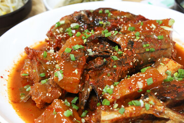 Korea food. Braised Half dried Pollack