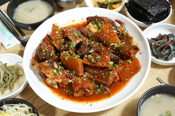 Korea food. Braised Half dried Pollack