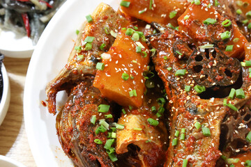 Korea food. Braised Half dried Pollack