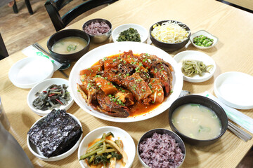 Korea food. Braised Half dried Pollack