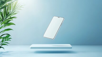 Floating PSD phone mockup above a textured background, ideal for tech-related presentations with editable layers.