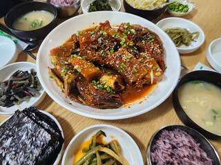 Korea food. Braised Half dried Pollack
